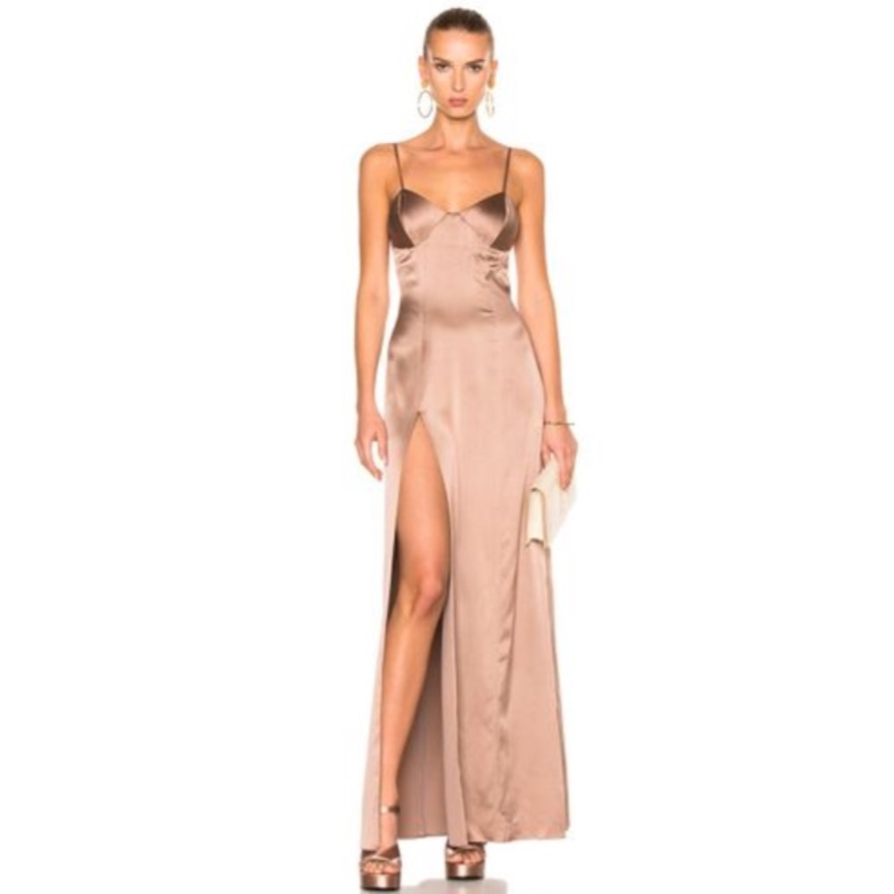 Michelle mason Revolve silk bustier slip gown maxi dress